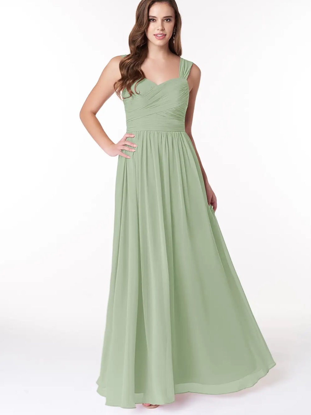 Azazie Zapheira Sage Green A-Line Chiffon Evening/Bridesmaids Dress Size 8 / A8